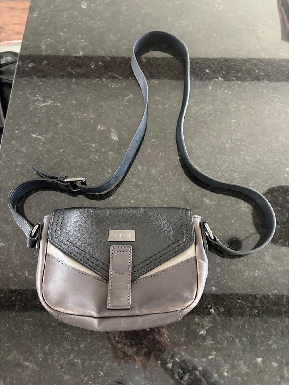 Sorel Two-Tone Crossbody Bag in Black and Taupe